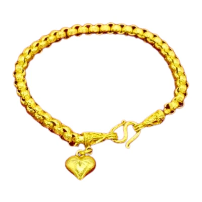 23k 24k Chain Bracelet Jewelry Heart Pendant Thai Baht Gold Plated Yellow Solid - Image 1 of 4