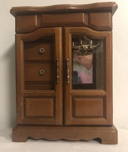 Vintage Jewelry Box Organizer Wood Glass Door Four Drawers 12”x 9”x 5” Mirror - Picture 1 of 9