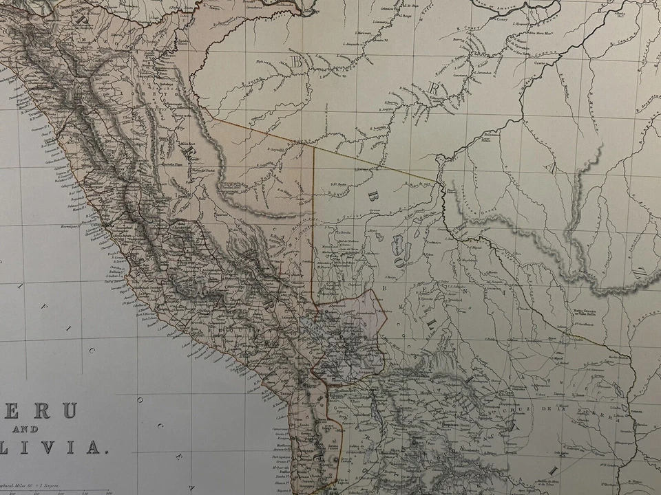 Mapa antiguo original de América del Sur de 1850, grabado en placa de cobre color banda Foto 1 de 1