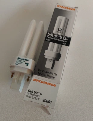 SYLVANIA 20691 DULUX D 13W CF13DD/827  BASE CULOT GX23-2 AL 10,000 hours - Image 1 of 4