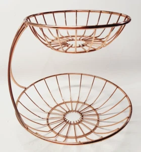 2-Tier Copper Metal Wire Fruit Vegetable Basket Stand Farmhouse Boho 9.5X10X2.5 - Picture 1 of 8