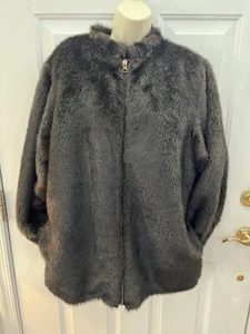 Faux Fur Jacket Brown Full Zip Size M Medium Warm & Cozy - Picture 1 of 3