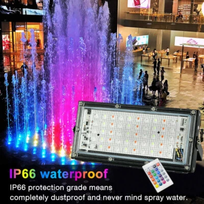 LED Fluter RGB mit Fernbedienung Stecker Flutlicht Strahler Scheinwerfer Garten - Bild 1 von 4