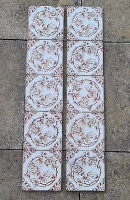 SET OF TEN FIREPLACE TILES GEORGE MARSDEN BROWN FLORAL TRANSFER PRINT C1890 AE1 - Image 1 of 4