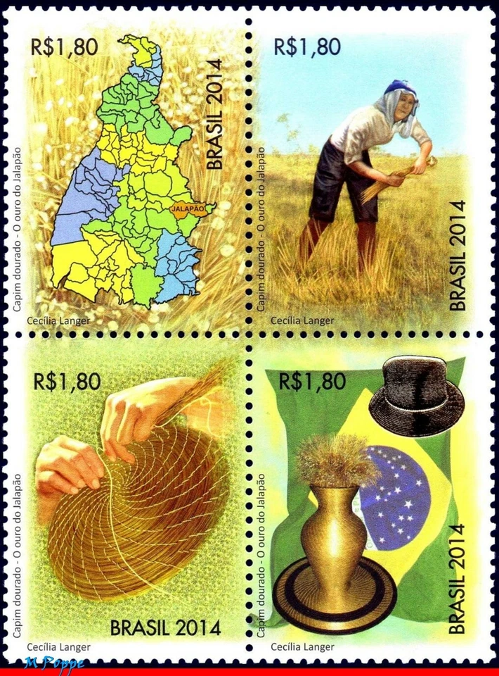 3283 Brasil 2014 GOLDEN GRASS, THE GOLD OF JALAPAO, PLANTS ART, BANDEIRA, C-3377 MNH - Imagem 1 de 2