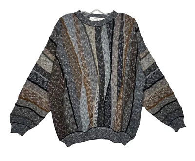 Vintage St Croix Knit Sweater Mens Medium Brown Gray Geometric Textured USA 90s - Image 1 of 4