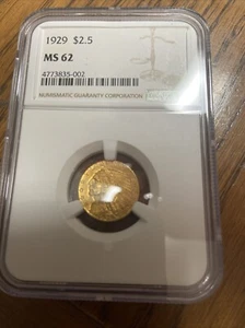 1929 INDIAN HEAD $2.5 QUARTER EAGLE GOLD NGC MS62 - Picture 1 of 5