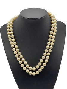 Vintage Signed MONET Gold-Tone Metal Two Strand Pearl Necklace Drop 9” - Picture 1 of 5