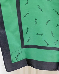 Yves Saint Laurent Scarf YSL Logo Green Large Excellent - Picture 1 of 3