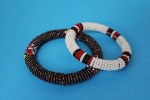2 VINTAGE ETHNIC TRIBAL BEADED BANGLES - Picture 1 of 6