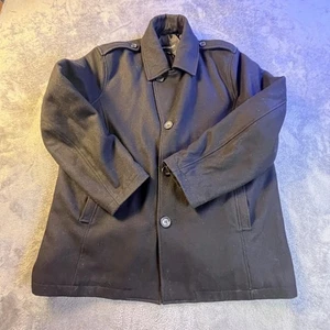 London Fog Mens XL Black Wool Blend Car Coat Classic Button Front Epaulets Lined - Picture 1 of 21