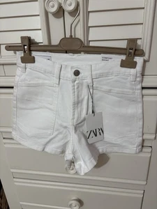 Zara Girls White Comfort Jean Shorts Size 13-14 New With Tags - Picture 1 of 5