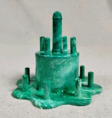 Vtg Hommer Mfg Marbled Plastic Sewing Box 12 Spool Thread Bobbin Holder Green - Image 1 of 4