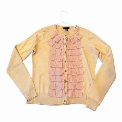 Кардиган New York & Company желтовато-коричневый с круглым вырезом на пуговицах плиссированный с длинным рукавом размер S  - Изображение 1 из 4