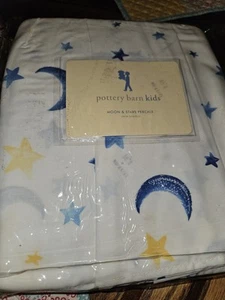 Pottery Barn Kids Twin Bed Skirt Moon & Stars Percale 100% Cotton New US Made - Picture 1 of 7