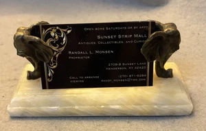 c1970 Taiwan Bombay Brass Elephants On Marble Business Card Display RARE - Picture 1 of 6