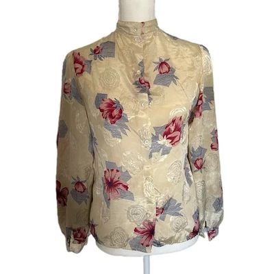 Blusa vintage floral satinada cuello falso abotonada Y2K Cottagecore Fairy Regency Foto 1 de 4