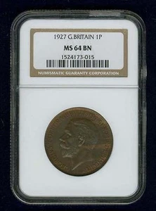 GREAT BRITAIN  GEORGE V 1927  PENNY, CHOICE UNCIRCULATED, CERTIFIED NGC MS64-BN - Picture 1 of 3