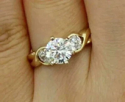 Three Stone Solitaire Ring 14K Yellow Gold Over 1.8 Ct Round Lab Created Diamond - Image 1 of 4