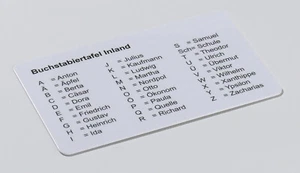 Buchstabiertafel für professionelles Buchstabieren (10 Stück Kreditkartenformat) - Bild 1 von 3