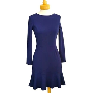 Vestido Pullover Bar III NUEVO CON ETIQUETAS Ajuste y Acampanado Manga Larga Azul Marino Volantes Dobladillo Talla M - Imagen 1 de 6