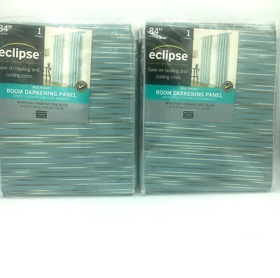 2 Panels Eclipse Room Darkening Robins Egg Blue Curtains 42x84 Blocks 98% Light  - Image 1 of 4