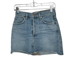 Agolde Womens Botton Fly Light-Medium Wash Raw Hem Mini Denim Skirt 25 - Picture 1 of 5
