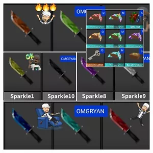 Roblox Murder Mystery 2 SET CARTA SCINTILLANTE E AVVOLGENTE MM2 COLTELLI E PISTOLE DIVINE - Foto 1 di 1