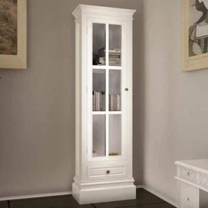 Chic Bookcase Cabinet with 3 Shelves White Wooden - Picture 1 of 8