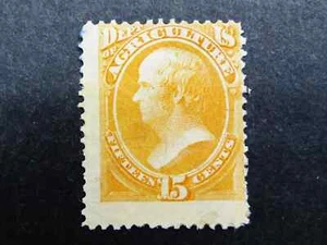1873 US Official Stamp, 15c Yellow, Dept of Agriculture, Webster, Mint H CV$425 - Picture 1 of 2