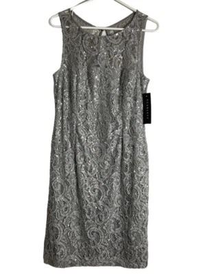 Nuevo con etiquetas Vestido Scarlett Metálico Brillante Gris Plateado Vaina Sin Mangas 12 Foto 1 de 4