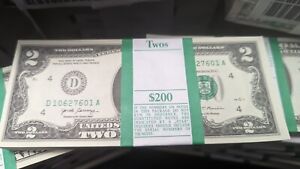 ALMOST GONE   $2 Strap-100 TWO DOLLAR BILLS-$2 UNCIRCULATED SEQUENTIAL Cleveland