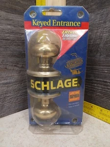 NOS Schlage F51 V4 GEO 505 60 5 Keyed Entrance Entry Door Knob Set, Bright Brass - Picture 1 of 10