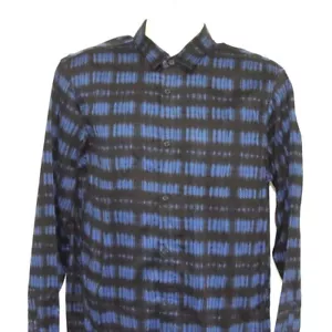 Armani Exchange Sz L Navy Blue Geometric Fine Cotton Mens Long Sleeve Shirt Mint - Picture 1 of 5