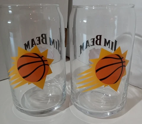 Phoenix Suns Jim Beam NBA Basketball 12 Oz Drinking Glass Set of 2 Cover