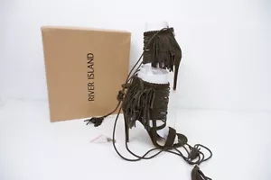 River Island NEW Khaki Green Shoes 36 Uk 3 BNIB Rrp £58 Heels Strappy Wenton - Picture 1 of 10