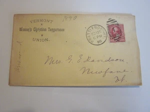 1890 US Postal History WOMAN'S CHRISTIAN TEMPERANCE UNION BRATTLEBORO VT COVER - Picture 1 of 3