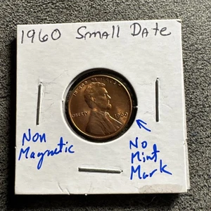 1960 Philadelphia Small Date Brilliant Uncirculated Lincoln Cent. Non Magnetic. - Picture 1 of 4