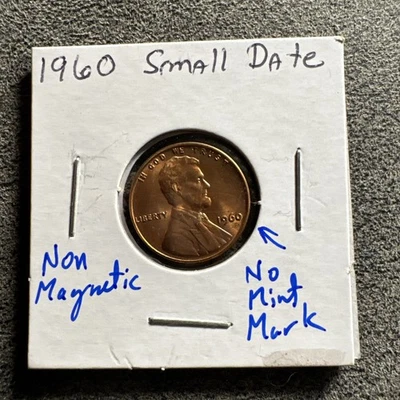 1960 Philadelphia Small Date Brilliant Uncirculated Lincoln Cent. Non Magnetic. - Image 1 of 4