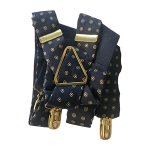 Tirantes con clip vintage CAS para hombre azul marino floral medallón latón seda • Alemania - Imagen 1 de 4