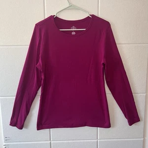 St. John’s Bay 100% Cotton Women’s Long Sleeve T-Shirt Size Large 12-14 Magenta - Picture 1 of 8