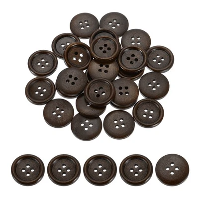 50Pcs Wooden Buttons 23mm 4 Hole Round Wood Sewing Button, Dark Brown - Изображение 1 из 4