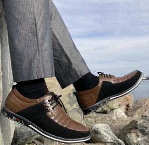 Gatsby Men’s Orthopedic Leather Oxford Shoes Brown Black Comfort Size 43 9.5 - Picture 1 of 8