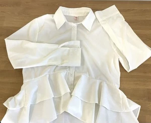 Assymetrical Hem Top Blouse Women XL Ruffles Fairy Romantic Boho Whimsy Peasant - Picture 1 of 13
