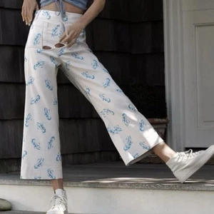 Anthropologie MAEVE The Colette Blue Lobster High Rise Wide Leg Pants Sz 27 Nice - Picture 1 of 8