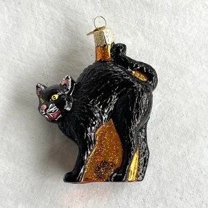Old World Christmas Glass Ornament OWC Halloween Black Cat - Picture 1 of 2