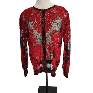 Grayse Kelly & Marie Gray Woman's Red Black Zipper Classic Jacket Size L Jewels - Picture 1 of 16