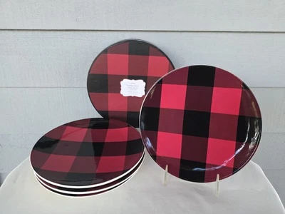 ¡Nuevo! S/4 Pottery Barn BUFFALO CHECK Platos de Ensalada Aseo Alpino Navidad Foto 1 de 3