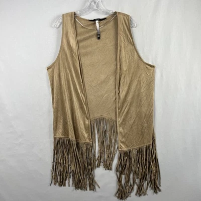 Chaleco Kensie Imitación Gamuza Flecos Mujer Grande Bronceado Festival Western Boho Vaquera Foto 1 de 4