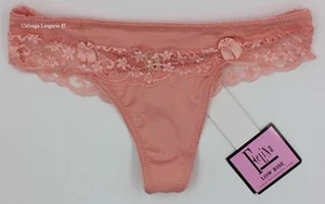 NWT FELINA F5693 "Summer Time" Low Rise Nylon w/ Lace Trim Thong, Coral - Picture 1 of 4